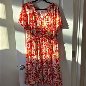 Harlow & Rose Elegant Red Floral Midi Dress